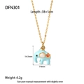 Detail of gold-plated elephant pendant with dimensions 14.5mm by 14mm and chain specs - Blue Elephant Pendant Style (DFN301)