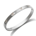 Polished silver stainless steel bangle with heart-shaped crystal pave settings - Heart Starry Encrusted / Silver