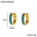 Detailed size specifications for gold earrings with blue stones, measuring 1.6cm by 0.4cm - Gold Blue Rhinestone (GE48182B5A0)