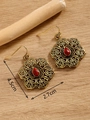Bohemian gold vintage earrings with red gemstone and filigree details on wood - Gold FX758 With Turquoise