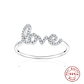 Polished S925 sterling silver LOVE ring with micro-pave crystals on white background - Silver #10