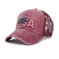Vintage-Baseballkappe in Burgund mit USA-Stickerei und Netzrücken mit Sternen - Weinrot USA Flagge Stickerei