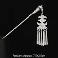 Ethnic Miao silver hair stick with ornate hollow pendant and hanging tassels - 14-Crescent Flower Hairpin