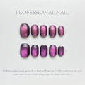 Uñas postizas cortas cuadradas moradas ojo de gato con efecto magnético láser de 10 piezas - Extra Pequeño (XS) / Estilo Ojo de Gato Morado (1013)
