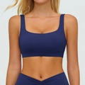 Navy blue brushed yoga bra set featuring square neck top and V-cross high waist leggings - Dark Navy Blue