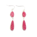 Rose red double drop crystal earrings with teardrop shape and silver metallic finish - Silver Frame Rose Red (EA088-7银)