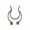 Rainbow stainless steel non-piercing U-shaped nose clip with dual ball ends - Colorful