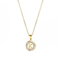 18K gold stainless steel necklace with round letter K pendant and baguette zircon stones - Letter K