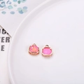 Pair of square pink crystal pendants with gold lace border for DIY jewelry making - Pink