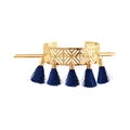 Vintage holle geometrische gouden haarspeld met vijf blauwe kwastjes hangers - Donkerblauw