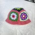 Handmade crochet bucket hat featuring colorful retro floral granny square patterns - M (56-58cm) / Patchwork Flower Pink