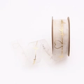 Detail of 25mm organza ribbon with gold foil heart and love you text for gift wrapping - LOVE YOU / 10m