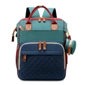 Multi-functional diaper backpack in green and navy blue color block with diamond quilted detail - Red Green Blue Mixed