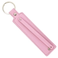 Pink faux leather 8mm keychain strap with silver metal ring and stitch details - 8mm / Pink