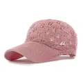 Pink crochet hollow baseball cap with breathable leaf patterns for women summer wear - Adjustable / Pink