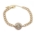 Vergoldetes Evil Eye Armband mit bunten Zirkoniasteinen und verstellbarer Goldkette - Klassisches Blau/CB0068