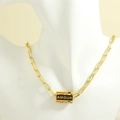 Detail of gold evil eye necklace with AMOUR engraving on model for chic hip-hop style - Gold Letter Cylinder(NE2045-A-3)