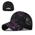 Zwarte glitter honkbalpet met paarse verfspatten en elastische paardenstaartopening - Verstelbaar / Paarse Gipskruid