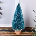 Miniatur-Weihnachtsbaum in Blaugrün mit Schneeeffekt auf einem runden Holzsockel - 16 CM Blaugrün
