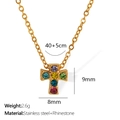 Gold stainless steel cross necklace with colorful rhinestones on a minimalist link chain - Colorful Rhinestone Cross Style (XL218)