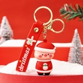 Cute pink Christmas pig keychain with snowman and red silicone strap for backpacks - Christmas Pig