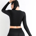 Zwarte ribgebreide yogaset met top met lange mouwen en legging met hoge taille - S / Zwart