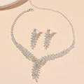 Parure élégante collier et boucles d'oreilles strass en forme de V pour mariée et soirée - Collier Boucles d'Oreilles Ensemble 2 Pièces / Argent