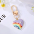 Lavender heart rainbow keychain with colorful enamel and sparkling diamond accent - Purple Heart Rainbow