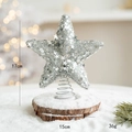 Cime de sapin en étoile argentée scintillante avec base à ressort et décor de neige - 15cm Argent