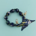 Dark blue fabric beaded chain strap for handbags and phone cases with gold metal clasps - Navy Blue Floral (B110-O)