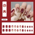 French retro press-on nails with dark red drip and checkerboard design, 24 pieces set - Red Checkerboard (R769)