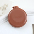 Portable brown folding hairbrush with mirror in a compact round macaron design - Glossy - Milk Coffee