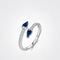 S925 sterling silver snake-shaped open ring with blue pear-shaped stones and side diamonds - Adjustable Open / 925 Sterling Silver