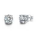 Boucles d'oreilles émeraude en argent S925 avec serti quatre griffes coupe ronde - 7mm / Blanc