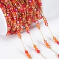 Orange gradient faceted crystal bead chain with gold finish for jewelry DIY - 1 Meter/Pack / Gold Chain-Red Bead