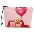 Borsa cosmetica in tela rosa con stampa di orsetto e cuore stile San Valentino - Stile Orsetto (xy-063-3) / Con Cinturino