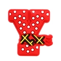 Detail of red PVC letter Y shoe charm with decorative patterns for clog shoe customization - 25-Dotted Letter Y
