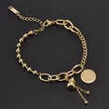 Golden stainless steel gourd pendant bracelet with mixed bead and link chains - Gold (N210)