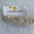 Golden geometric earrings set with white pearls and twisted hoops on white card - KC Gold (0172)