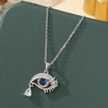 Collier Evil Eye en argent avec pierre bleue et pendentif en cristal en forme de goutte - A20 - Argent