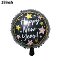 18 inch round black Happy New Year foil balloon with gold stars and art font - Gold Border Star Round Balloon