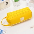 Yellow double-layer oxford stationery pouch with handle and sunshine slogan detail - With Letter Label / Yellow