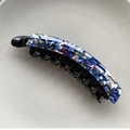 Floral print banana hair clip in blue and white patterns for thick hair - Large Blue Floral