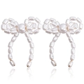 Handmade woven pearl bow earrings in cream white with a gold metal finish - ZW1417 Gold Medium Pearl Bow
