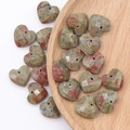 Green and red faceted natural stone heart pendants for DIY jewelry making - Single Piece / Unakite