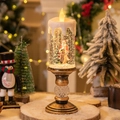 Candela LED di Natale con Babbo Natale, neve scintillante e base dorata vintage decorativa - Babbo Natale Alto Retrò con Musica