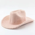 Detail of soft beige sherpa fleece texture on a warm vintage western cowboy hat - M (56-58cm) / Pink