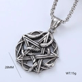 Macro shot of Viking medallion necklace with pentagram and snake relief, 28mm diameter - Snake Pentagram Style 6
