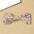 Elegant gold bow hair clip with white pearls and purple gemstones for women - Qing Ni Twilight Purple