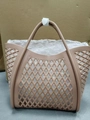 Pink silicone jelly basket bag with hollow diamond pattern and round handles - Deep Pink